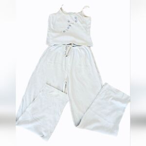 3/$10 Vtg Light Blue Floral Cami/Pant PJs Classic College Comfy Retro School Y2K